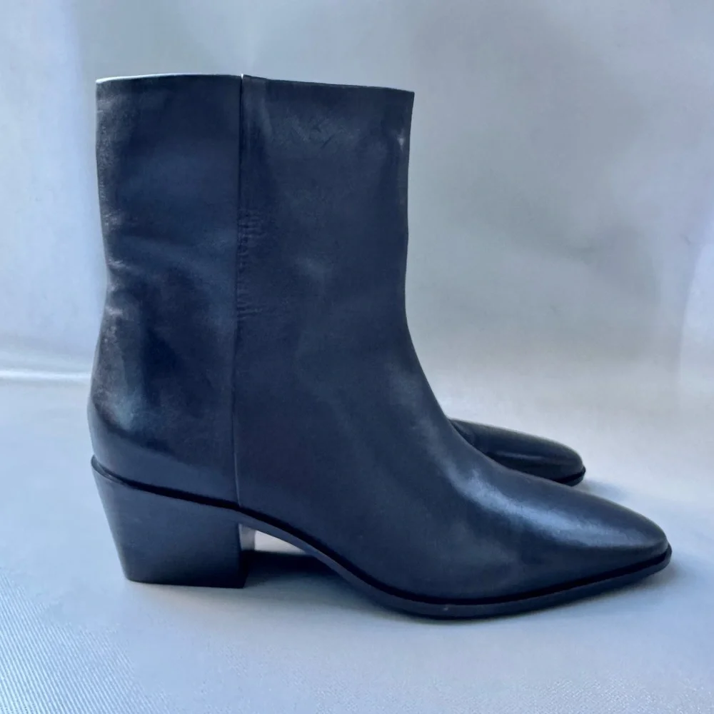 Zara Block Heel Leather Ankle Boots